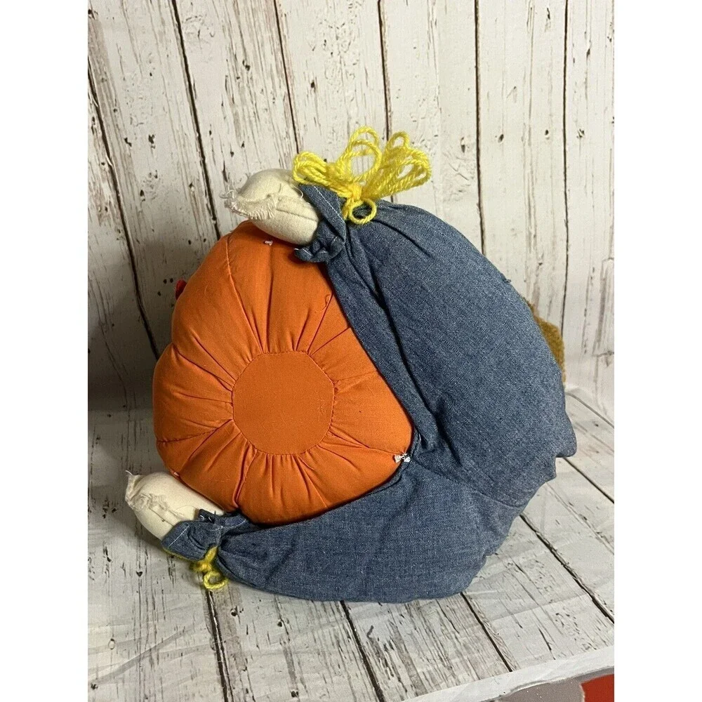Vintage 90s Plush pumpkin Scarecrow halloween candy bowl - Picture 7 of 7